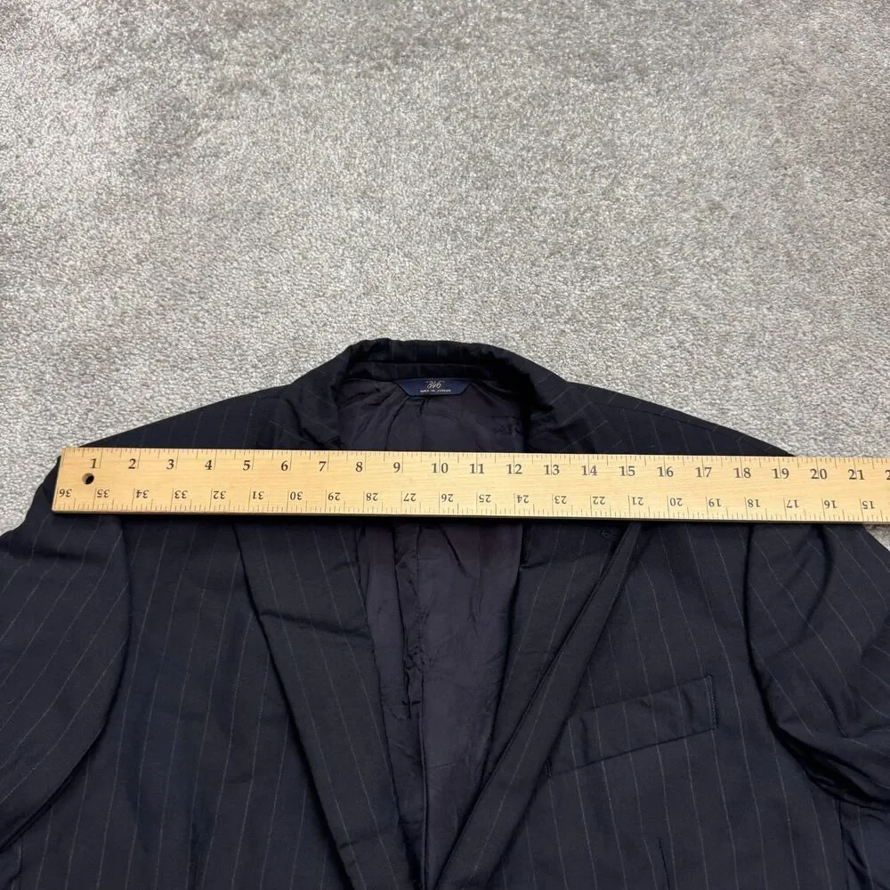 Brooks Brothers 346 Wool Blazer Suit Jacket Men 42L Navy Blue Pinstriped Stretch